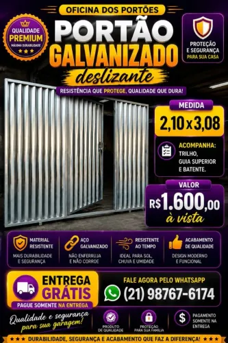 Portão de garagem galvanizado com social completo e pague somente na entrega 