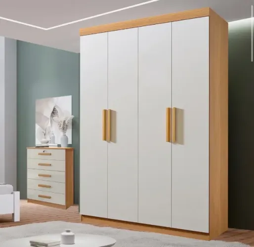 Conjunto Roupeiro Compacto Elegance 4 Portas com Cômoda Completa