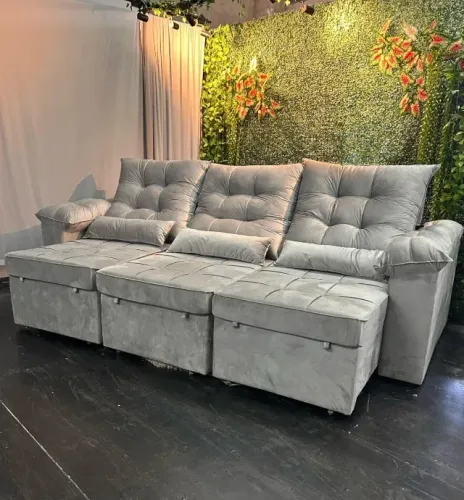 Sofá Infinity 2,90m retrátil e reclinavel, madeira, espuma d-33 tecido veludo, Molas ensac