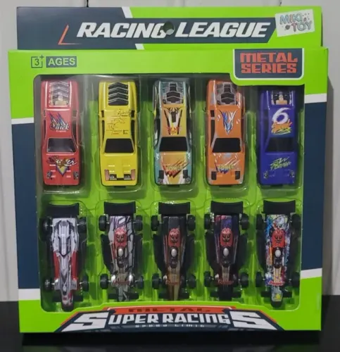 Lote Carrinhos Miniatura Metal Super Racings Caixa com 10 unidades