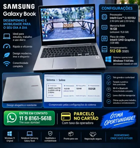 Notebook Samsung 16gb ram SSD 512gb
