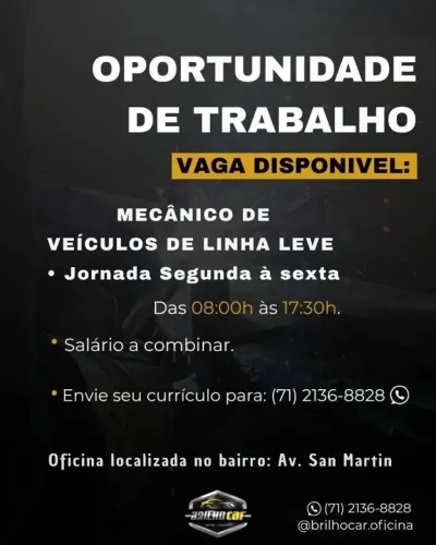 Vaga para Mecânico de Veículos