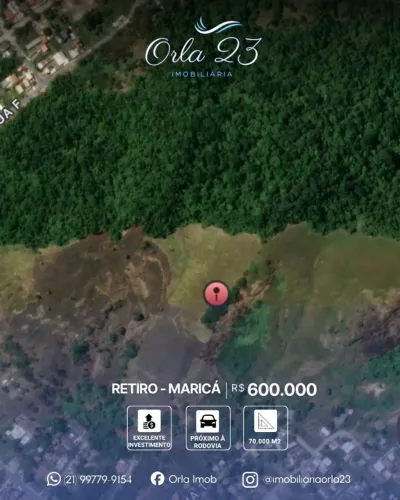 RETIRO, ORLA 23 IMOBILIÁRIA VENDE! EXCELENTE TERRENO COM 70.000m2 EM MARICÁ.