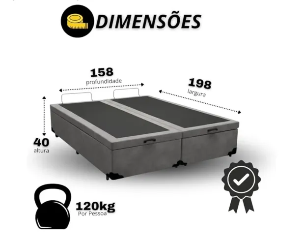 Box Baú Queen Bipartido Sistema Pistão 158x198x40