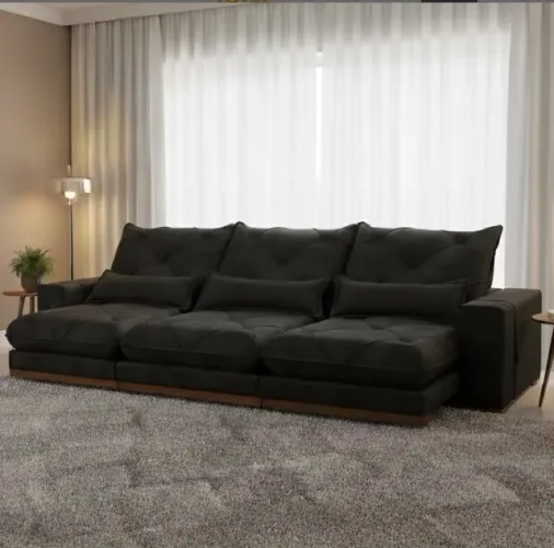 Sofá Luxo Diamant Retrátil Preto 3,50 m