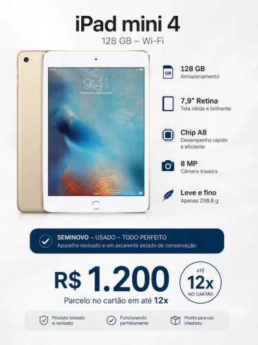 iPad mini 4 128 giga top todo perfeito biometria tela pequena compacto