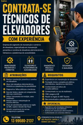 Estamos contratando técnicos de elevadores