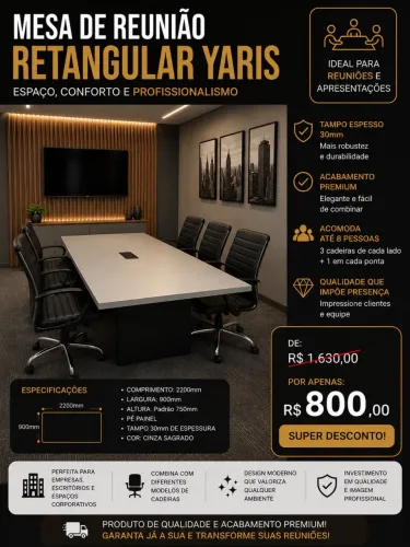 Mesa de Reunião Retangular Yaris