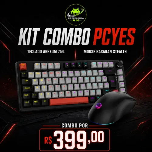 Combo Gamer PCYES Black Vulcan ? Teclado Mecânico Arkeum 75% + Mouse Basaran Stealth