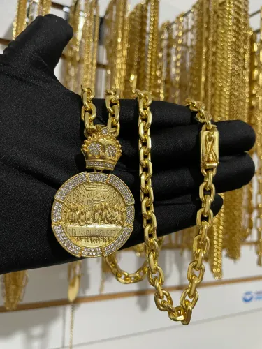 Corrente Masculina Grossa Moeda Antiga Banhada A Ouro