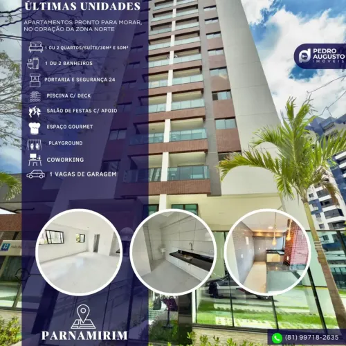 Apto: 30m² e 50m², Studio e 2 Qts, com piscina e salão de festas no Parnamirim!