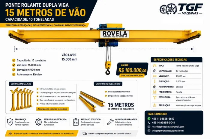 OPORTUNIDADE - PONTE ROLANTE DUPLA VIGA ROVELA