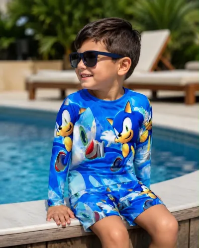 Conjunto praia infantil heróis menino | roupa de piscina