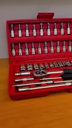 kit ferramenta 46 peças soquete, catraca, extensões e cabo de força etc