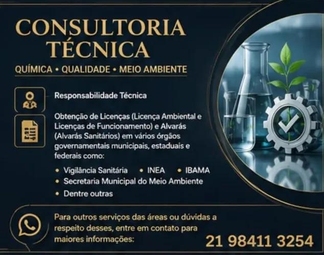 Consultoria Técnica nas Áreas de Química - Meio Ambiente - Saúde e Segurança Ocupacional