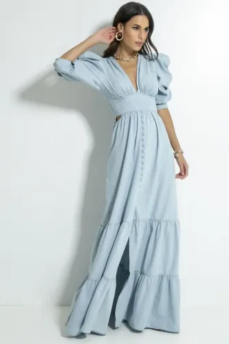 Vestido jeans manga bufante