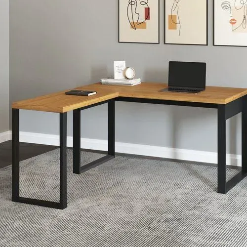 Mesa para Escritório em L 100% Mdf Industrial Freijó/Preto - Dalla Costa