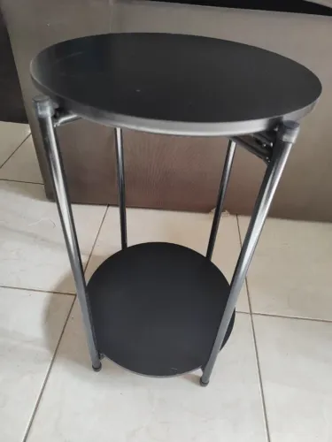 Mesa Lateral Redonda Nova Dobrável Apoio Sala Auxiliar Sofá Cor Preto