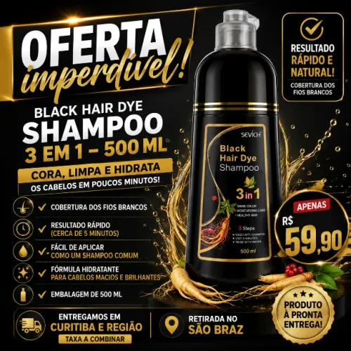 ? BLACK HAIR DYE SHAMPOO 3 EM 1 - 500 ML ?