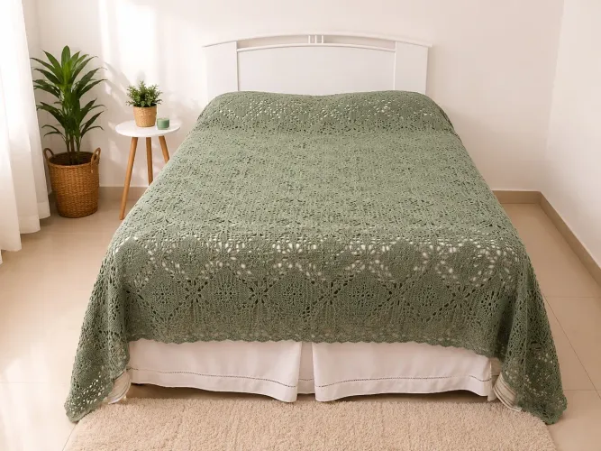 Colcha de cama casal verde musgo