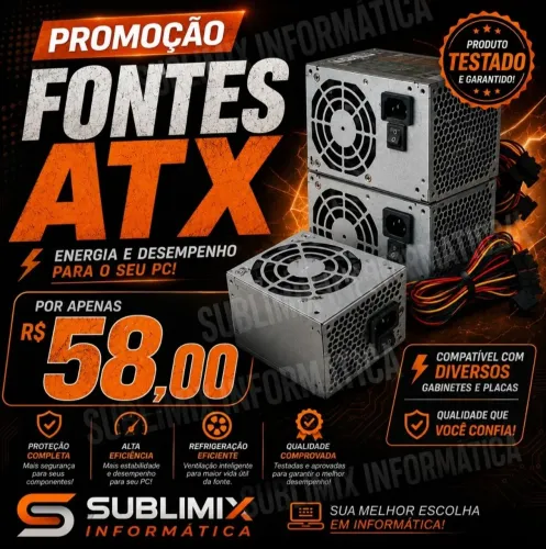 Fonte ATX semi nova testada