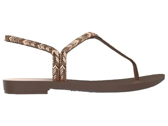 Sandália Feminina Casual Grendha Virtude Rasteira Marrom 19544CG569