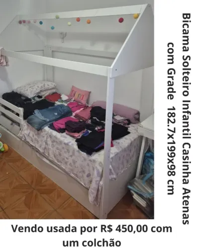 Bicama Solteiro Infantil Casinha Atenas com Grade Politorno Casatema