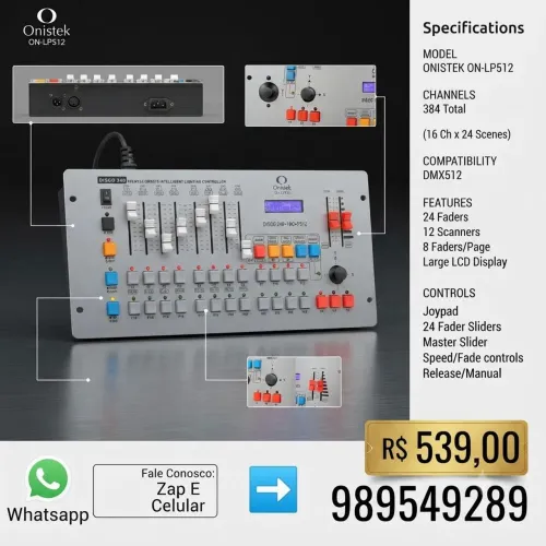 Controladora de Iluminação Inteligente Onistek Disco 240 DMX512.