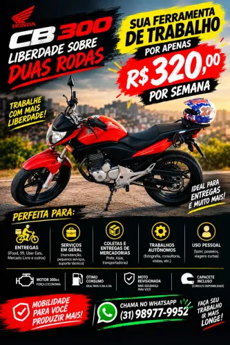 Aluguel de Honda CB 300 para trabalho e entregas ? R$ 320/semana