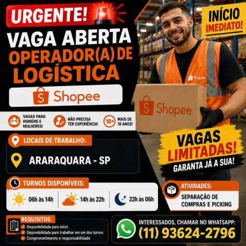 VAGA URGENTE - OPERADOR(A) DE LOGÍSTICA | SHOPEE