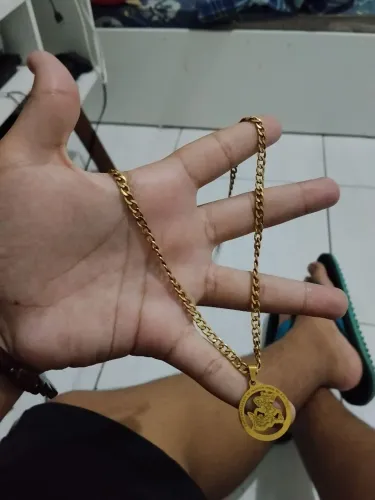 Cordão banhado ouro aço inoxidável de são Jorge