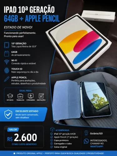 iPad 10 geração - 64GB + Apple Pencil