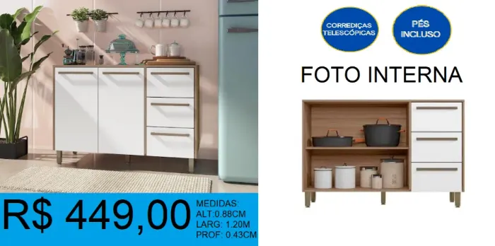 BALCAO PARA COZINHA - CORREDIÇA TELESCÓPICAS- 2 MODELOS DISPONIVEL =- PRONTA ENTREGA