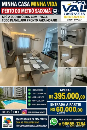 Apartamento à venda, 40M² 2 DORMITÓRIOS COM 1 VAGA NO SACOMÃ, São Paulo, SP