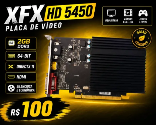 Placa De Vídeo Radeon Xfx Hd 5450 2gb Ddr3 64bits Pcie
