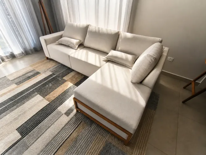 Sofá com Chaise Linho Cru NOVO