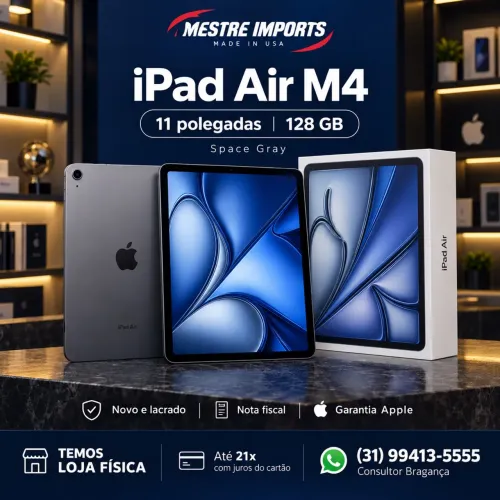 iPad Air M4 11 polegadas 128GB Space Gray Novo Nota Fiscal