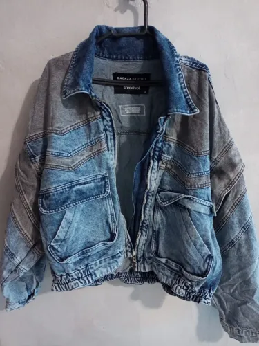 Jaqueta jeans sagaza studio trendyol patchwork oversize
