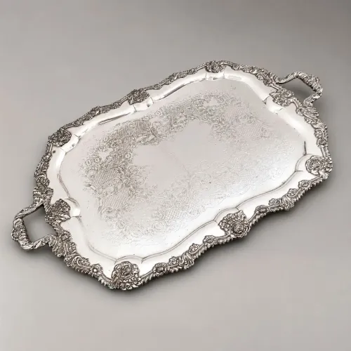 Antiga Bandeja Metal Banho de Prata 60 cm x 40 cm