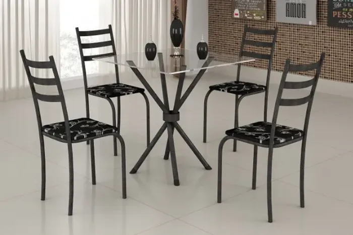 Mesa Maraba Tampo Vidro Mart Cinza c/  4 Cadeiras Até 12x - Frete Grátis
