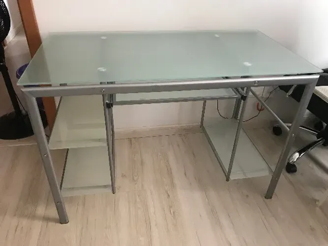 Mesa de Vidro Fosco para Computador, Várias Divisórias Suporte para Teclado