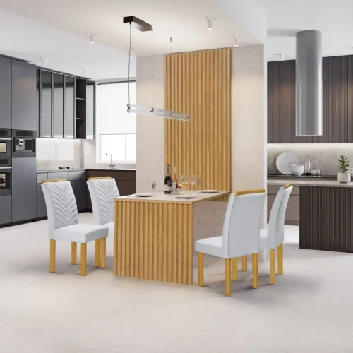 Mesa de Jantar + Painel Ripado com 4 Cadeiras p76