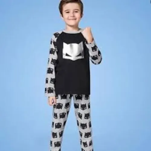 Pijama Infantil Longo Batman Metalizado - Tamanho 10 Anos