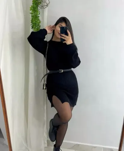 Vestido em lã mousse preto ou areia . Brinde um cintoVeste m ao g