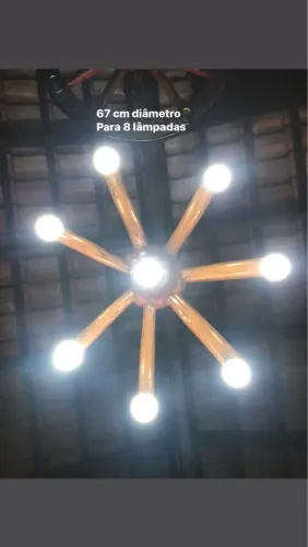 Lustre rustico de tronco para 8 lâmpadas