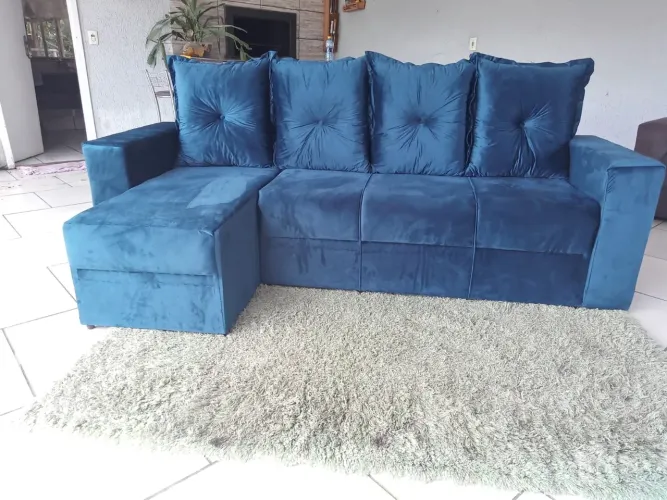 Sofá azul com chaise - NOVO - ENTREGAMOS 