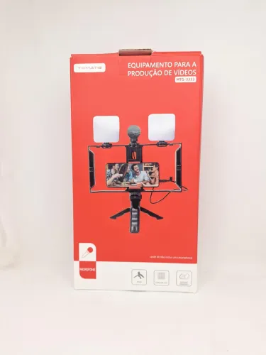 CAGE PARA FILMAGEM COM TRIPÉ REMOVIBEL TOMATE LED E MICROFONE
