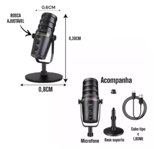Microfone condensador MT-1080R gravação para lives Tomate