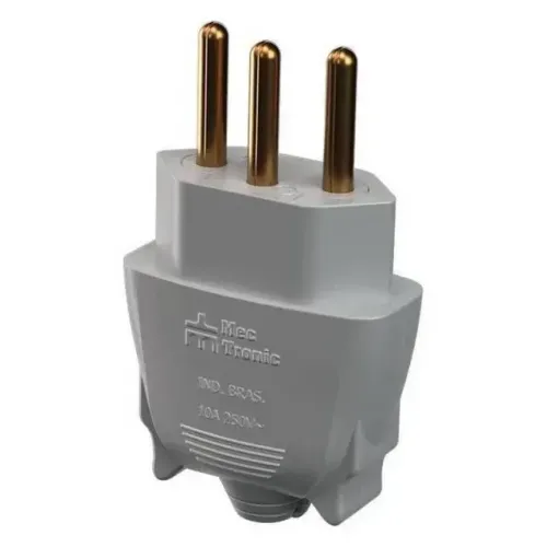 Plugue 180º 2P+T 10A/250Vca Cinza 