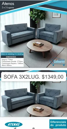 Sofá Athena 2x3 lugares 